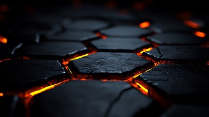 Glowing Hexagonal Stone Pavement: Abstract Dark Background