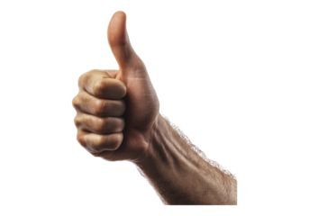 Hand showing thumbs up sign.