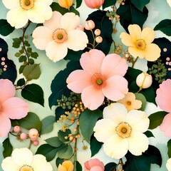 Seamless pattern of plants and flower