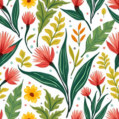 Seamless pattern of plants and flower