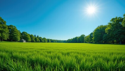 Obraz premium Lush Green Field Under a Clear Summer Sky