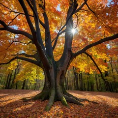 Autumn Radiance: A Wild Service Tree Beneath Dappled Sunlight