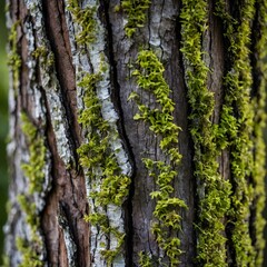 Bark of the Wild: Close-Up of Textured Surface and Lichen