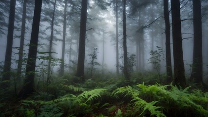 Obraz premium Whispers of the Woods: Wild Service Tree in a Foggy, Enchanted Forest