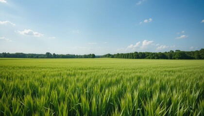 Lush Green Field Under a Clear Summer Sky