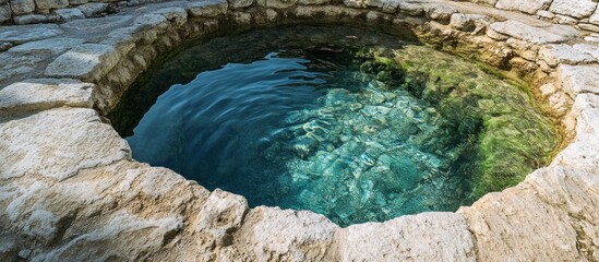 Crystal-clear water in a natural stone well.