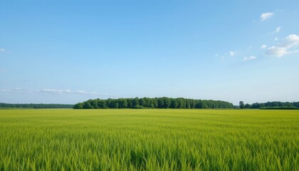 Fototapeta premium Lush Green Field Under a Clear Summer Sky