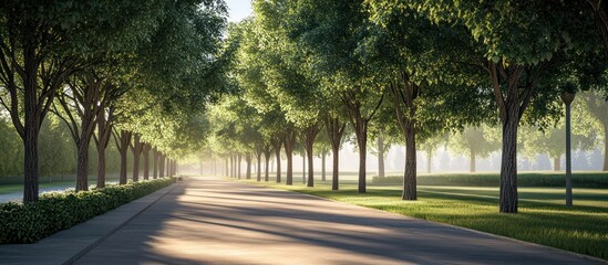 Sunlit path through a tree-lined avenue.