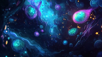 Artistic Representation of Human Cells Under a Microscope with Vibrant Colors