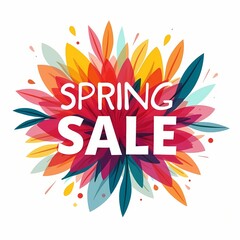 Obraz premium Spring sale banner with colorful abstract leaves.