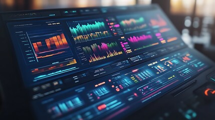 Obraz premium Futuristic Interface Displays Financial Data Graphs