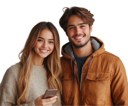 couple holding a mobile phone