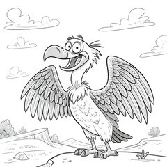 Naklejka premium line black and white cartoon cute vulture coloring page.