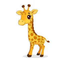 Fototapeta premium Cartoon Clipart Giraffe With Cute Expression, Friendly., Generative AI