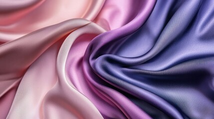 Obraz premium Elegant dark blue silk satin flowing into purple and pink tones, creating a smooth gradient with a glossy, silky texture that offers a refined design space.