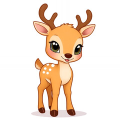 Fototapeta premium Charming Cartoon Deer, Delightfully Posed With A Beautifully Spotted Coat And Playful Antlers.