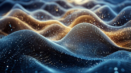 Futuristic Abstract Wave Pattern in Blue A Fusion of Gloss and Dot Texture. Background digital waves of artificial intelligence