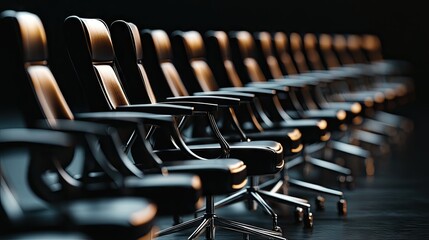 Row of Sleek Modern Office Chairs in a Bright Conference Room Setting with Natural Light.
