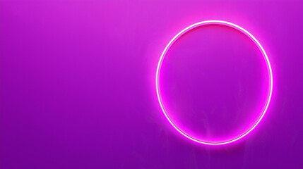 Neon Circle Glow: A luminous pink neon circle glows vibrantly against a bold purple background, creating a dynamic and modern abstract design. The light and space invite your text or logo. 