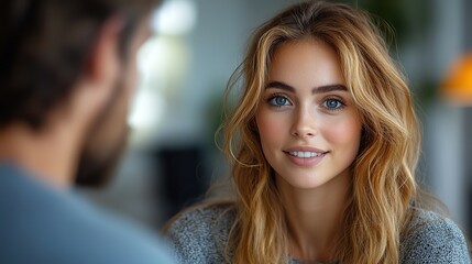 Obraz premium A young woman talks to a psychologist, seeking mental health support, psychotherapy, and counseling for depression, anxiety, stress, or PTSD