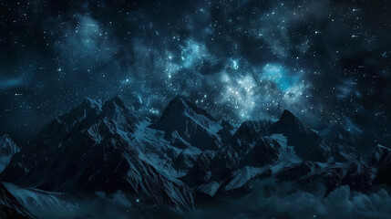 Obraz premium A breathtaking night sky filled with stars illuminates majestic mountains, inviting adventure and exploration in natures beauty