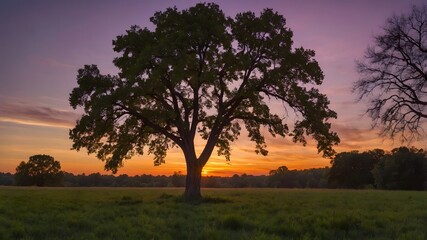 Fototapeta premium Dusk's Embrace: Large-Leaved Lime Tree Against a Brilliant Sunset Backdrop