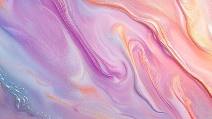 Fototapeta premium Abstract pastel fluid art painting, swirling colors, pink, purple, orange, and white.