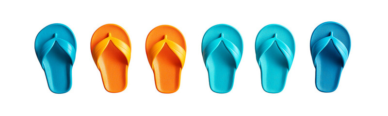Set of colorful flip-flops isolated on a white background