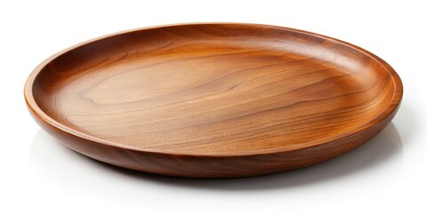 Empty Wooden Plate & Tray, Rustic Round Serving Dish, Isolated on White Background, Clipping Path Included
