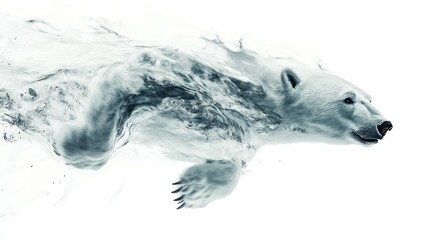 Obraz premium Abstract polar bear in motion, water splash effect.