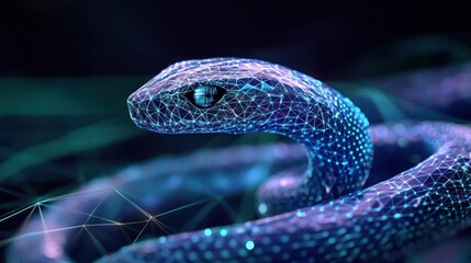 Fototapeta premium Abstract polygonal blue snake with glowing points.