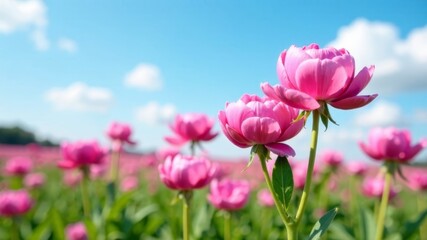 Obraz premium a huge field of pink peonies.
