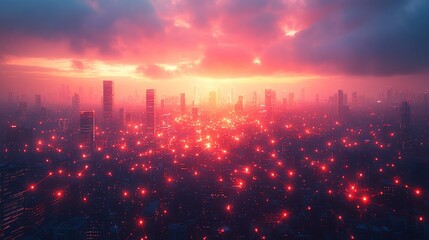 Futuristic Cityscape at Sunset: A Digital Metropolis