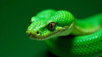 Obraz premium small green snake head close up