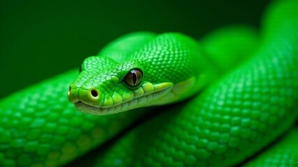 Fototapeta premium small green snake head close up