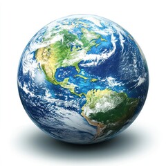 Obraz premium Detailed Earth globe, continents, oceans, clouds, atmosphere, isolated on white background.