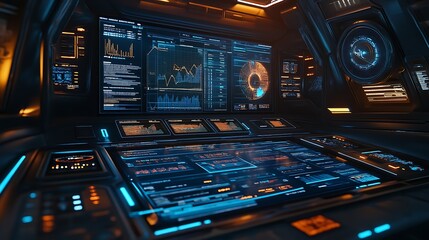 Obraz premium Futuristic Spaceship Control Panel With Data Displays