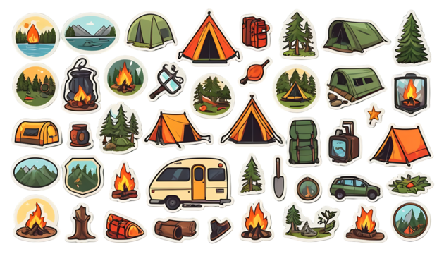 Camping Adventure: A Collection of Vintage-Style Stickers - Powered by Adobe