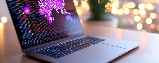 Digital transformation AI cybersecurity concept. A close-up of AI-powered malware detection software scanning files on a laptop