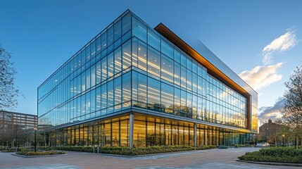 Obraz premium Modern Glass Office Building at Sunset
