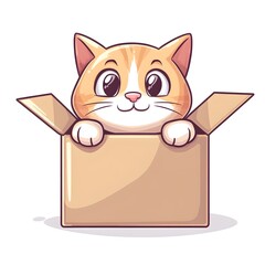 Cartoon Cat peaking out of cardboard box