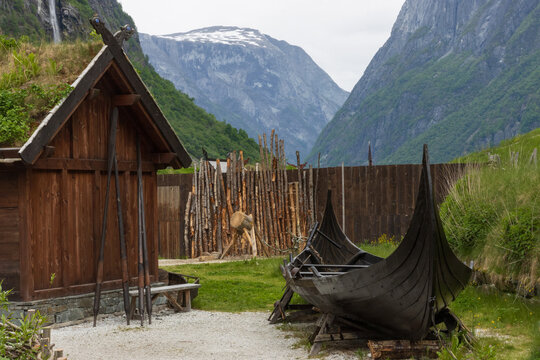 Viking village Gudvangen at the N&aelig;r&oslash;yfjord in Norway.