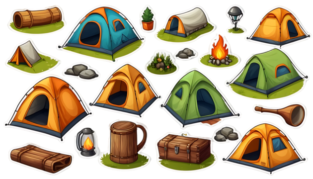 Camping Tents and Gear: A Vibrant Cartoon Collection