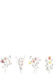 Floral&nbsp;background, greeting card template with flowers and leaves, hand drawing. Birthday, wedding, bridal invitation.