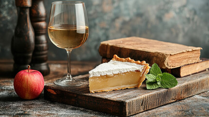 Dessert Wine, A visually appealing tray featuring a glass of dessert wine, perfect for showcasing fine dining and culinary experiences in high fidelity detail.