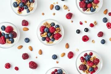 Colorful bowls filled with fresh berries and granola create vibr