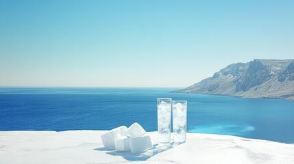 Spectacular ice formation on cliff edge overlooking the vast ocean