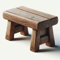 A simple wooden bench with a worn surface and rustic feet