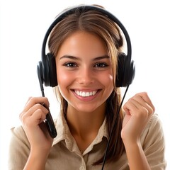 Fototapeta premium Happy female customer service representative wearing headset.
