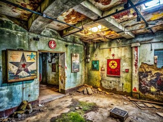 Fototapeta premium Abandoned Military Bunker: Urban Exploration Photography with Copy Space for Tribute